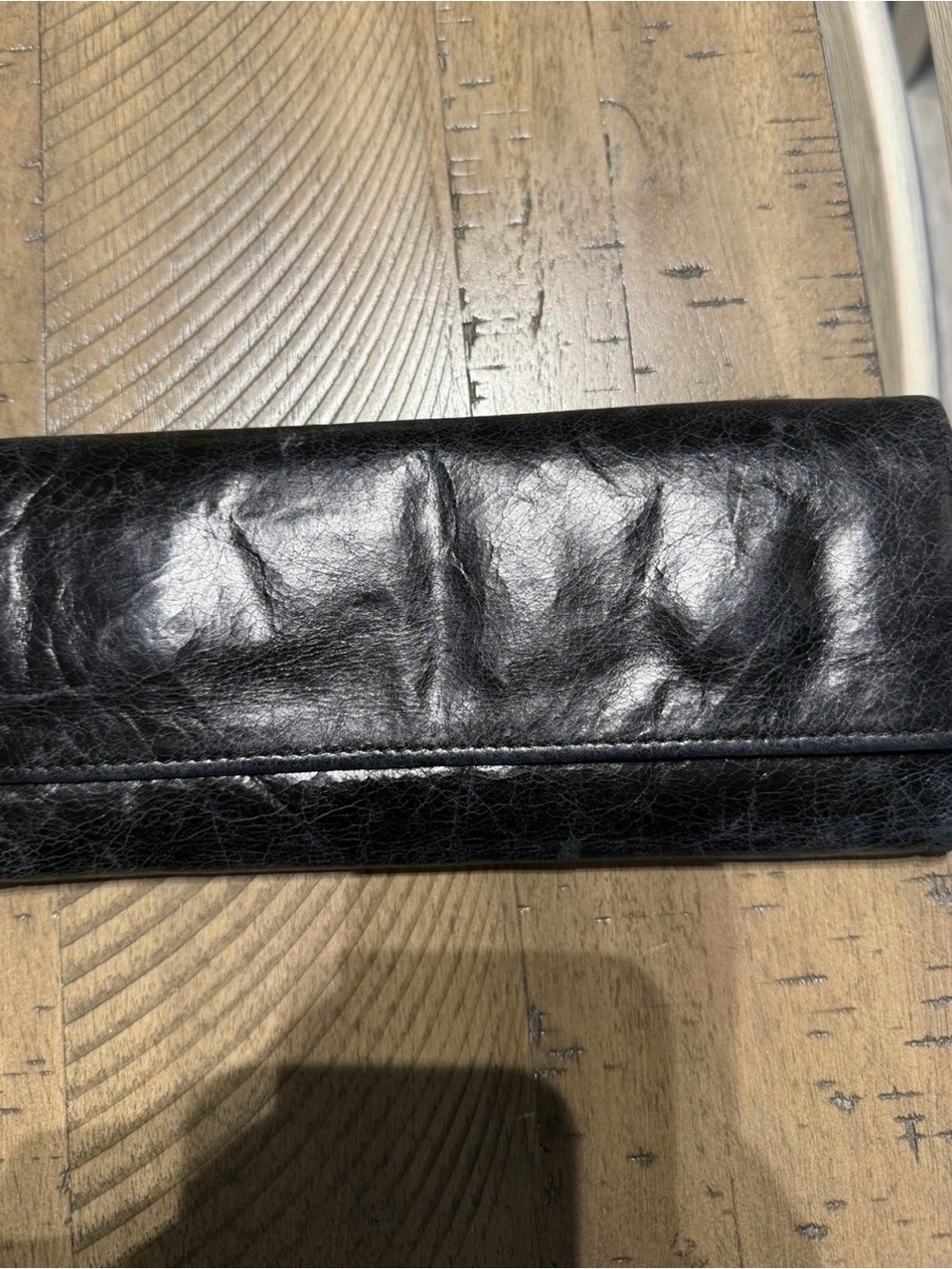 Women’s Hobo Black Leather Fold-Over Wallet